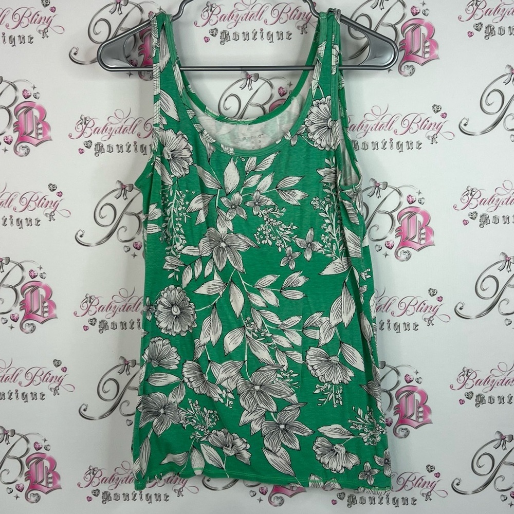 A new day tank top flowers white black Floral Green Sleeveless Top shirt